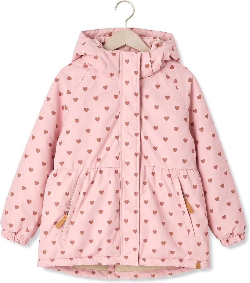 LIL' ATELIER MINI winterjas met print roze bruin Meisjes Polyester Capuchon
