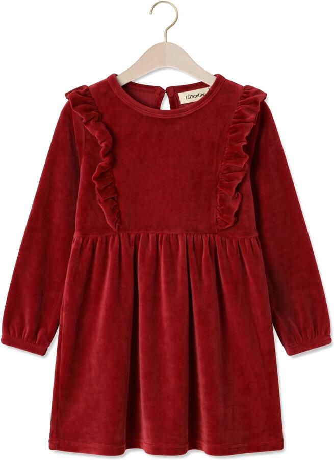 LIL' ATELIER MINI fluwelen A-lijn midi jurk met ruches rood Meisjes Fluweel Ronde hals
