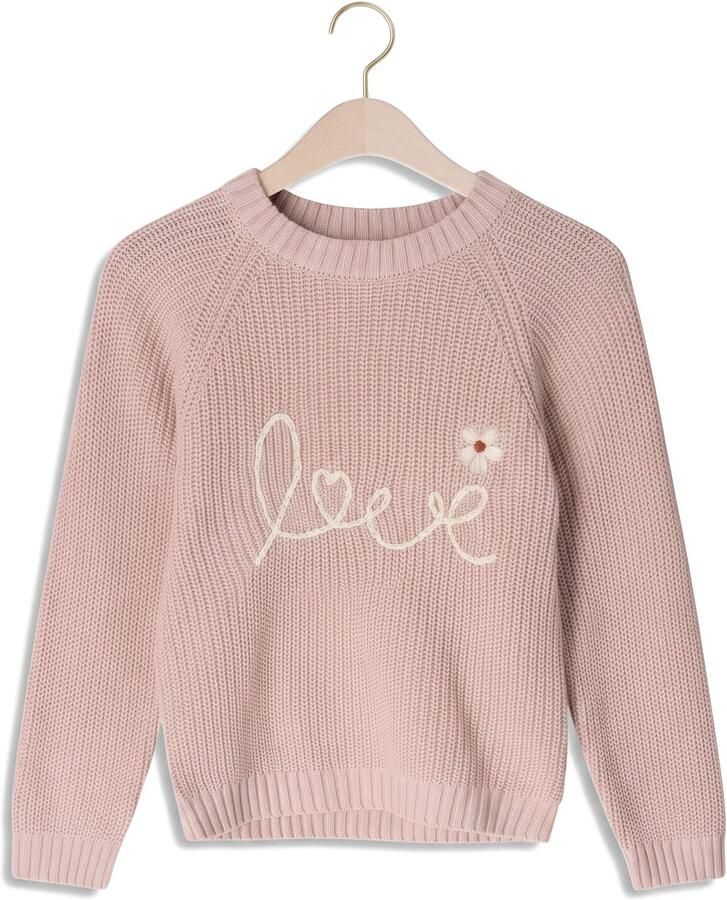 LIL' ATELIER MINI katoenen regular fit gebreide trui met print en borduursels oudroze