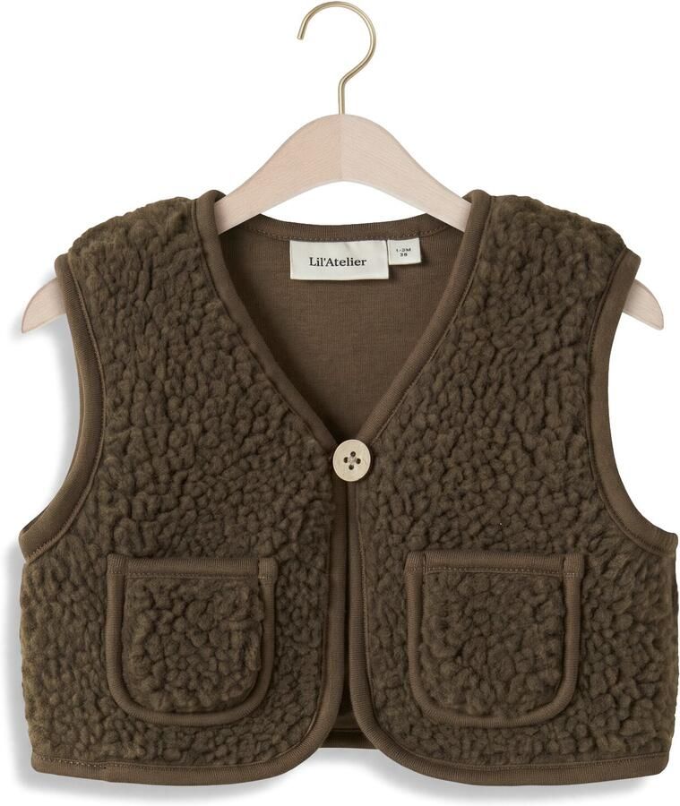LIL' ATELIER BABY teddy rechtvallend gilet bruin Effen