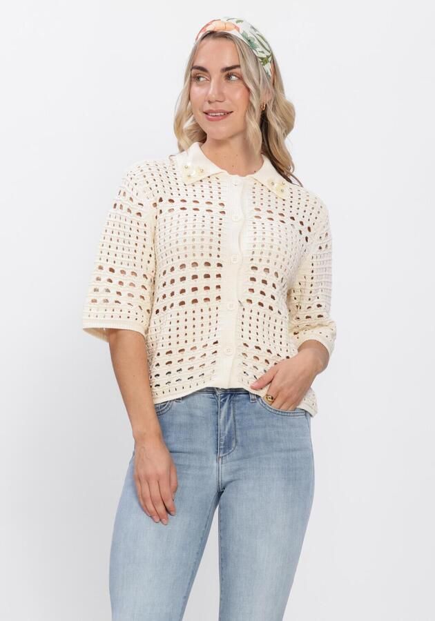 Liu Jo White regular fit blouse in tricotlook met bloemige siersteentjes