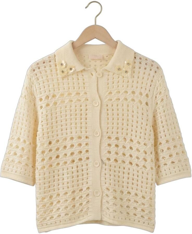 Liu Jo White regular fit blouse in tricotlook met bloemige siersteentjes - Foto 2