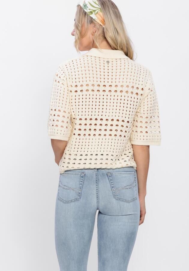 Liu Jo White regular fit blouse in tricotlook met bloemige siersteentjes - Foto 3