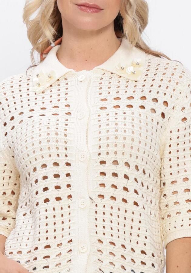 Liu Jo White regular fit blouse in tricotlook met bloemige siersteentjes - Foto 4