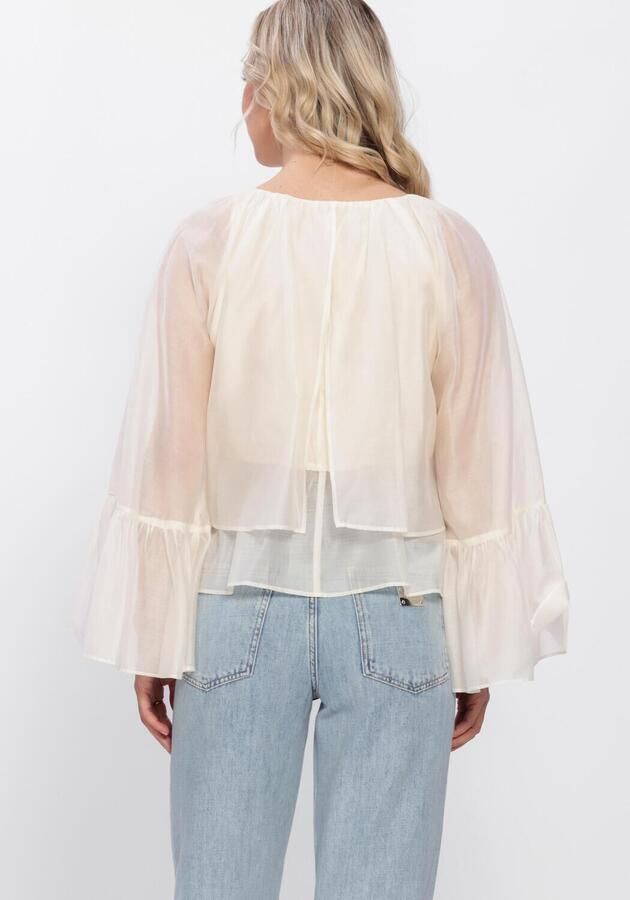 Liu Jo White relaxed fit blouse van lyocellmix met ruches - Foto 4