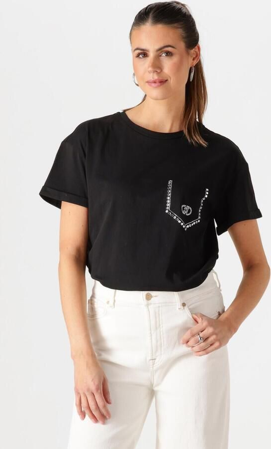 Liu Jo Katoenen T-shirt met korte mouwen en strass-opschrift Black Dames - Foto 4
