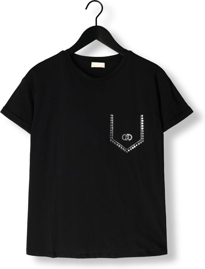 Liu Jo Katoenen T-shirt met korte mouwen en strass-opschrift Black Dames