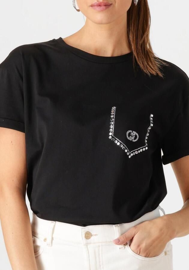 Liu Jo Katoenen T-shirt met korte mouwen en strass-opschrift Black Dames - Foto 3