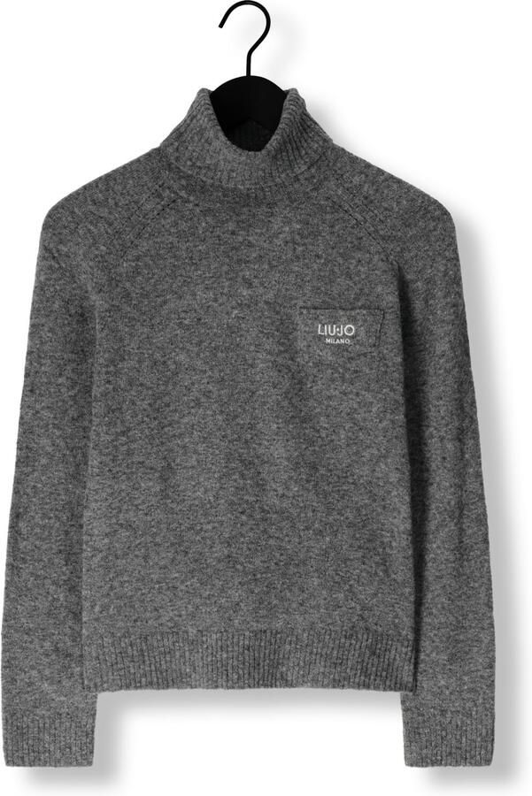 Liu Jo Donkergrijze Gebreide Trui Geborduurd Logo Gray Dames - Foto 3