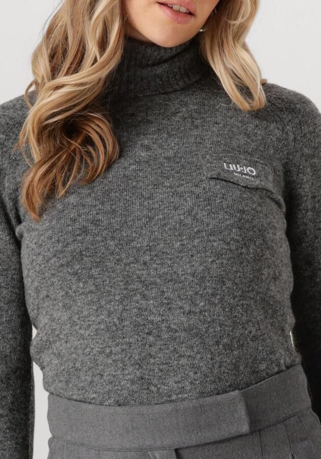 Liu Jo Donkergrijze Gebreide Trui Geborduurd Logo Gray Dames - Foto 2
