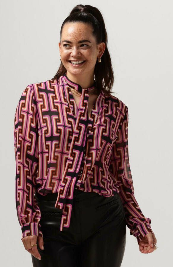 Liu Jo Zwart shirt met geometrische print en V-hals Pink Dames
