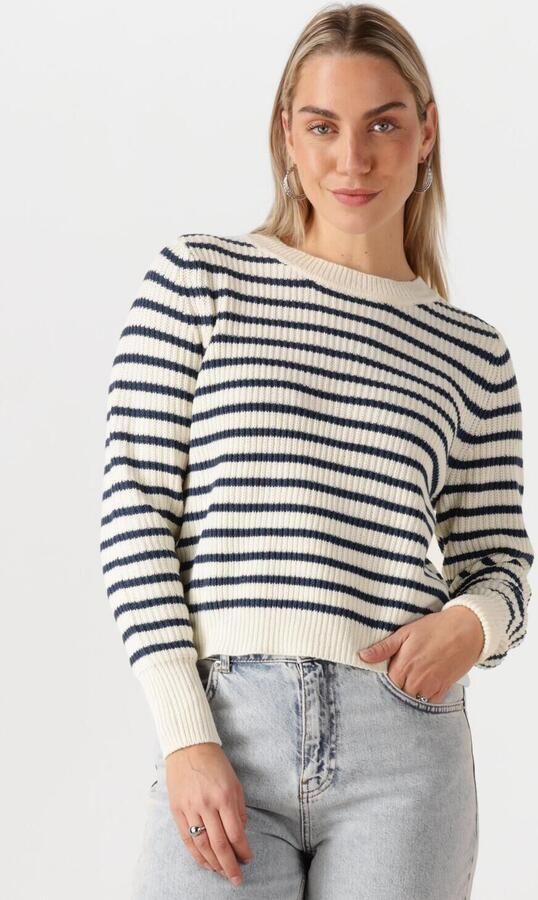 Lollys Laundry Gestreepte Gebreide Trui Donkerblauw Beige Dames - Foto 4