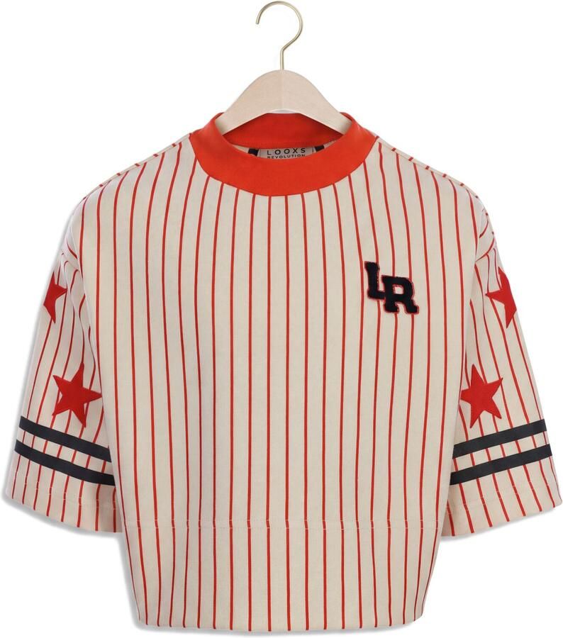LOOXS 10sixteen rechtvallend gestreept T-shirt met sterren ecru rood Meisjes Stretchkatoen Ronde hals