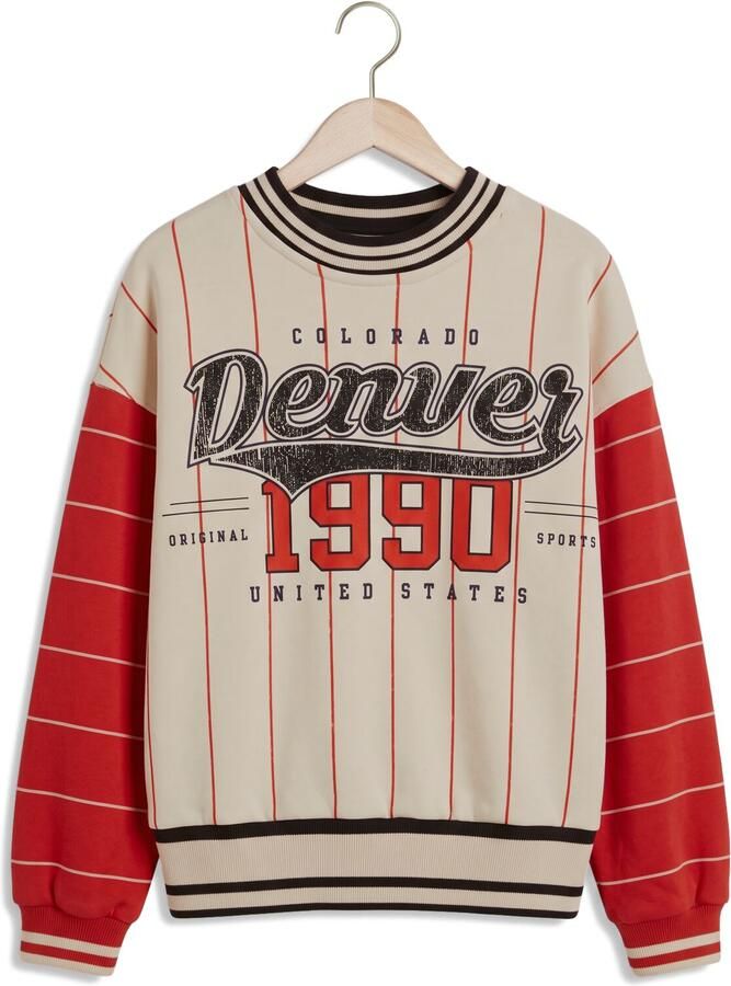 LOOXS 10sixteen rechtvallende gestreepte sweater met backprint ecru Meisjes Katoen V-hals - Foto 2