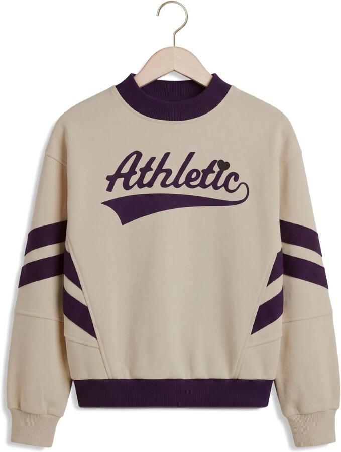 LOOXS 10sixteen oversized gestreepte sweater met tekst ecru paars