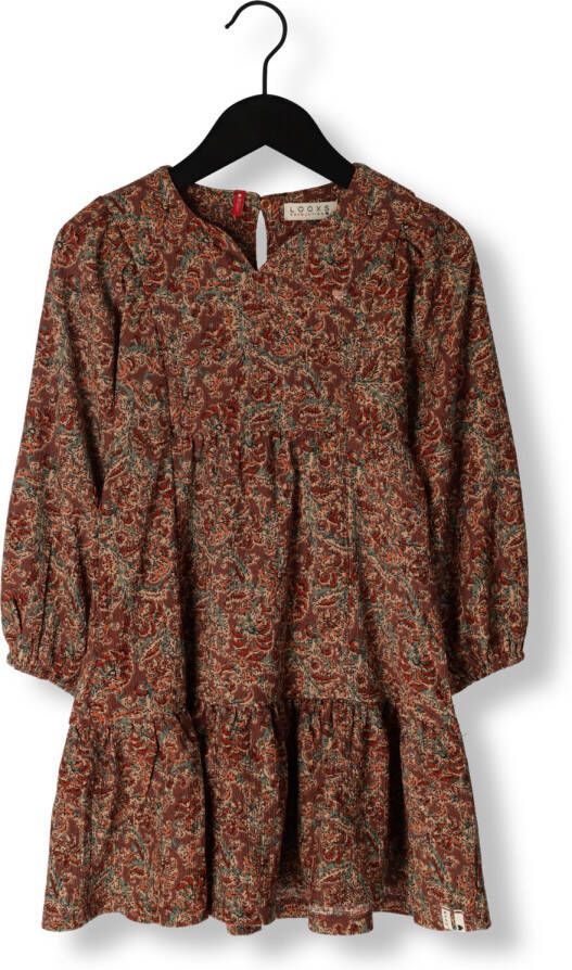 LOOXS little gebloemde jurk roodbruin Meisjes Polyester V-hals Bloemen 104