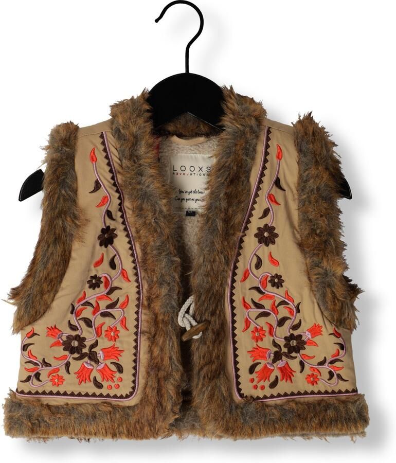 LOOXS little imitatiebont gilet met printopdruk bruin Printopdruk 128 134 - Foto 2