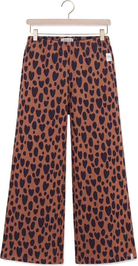 LOOXS little wide leg joggingbroek met hartjes bruin