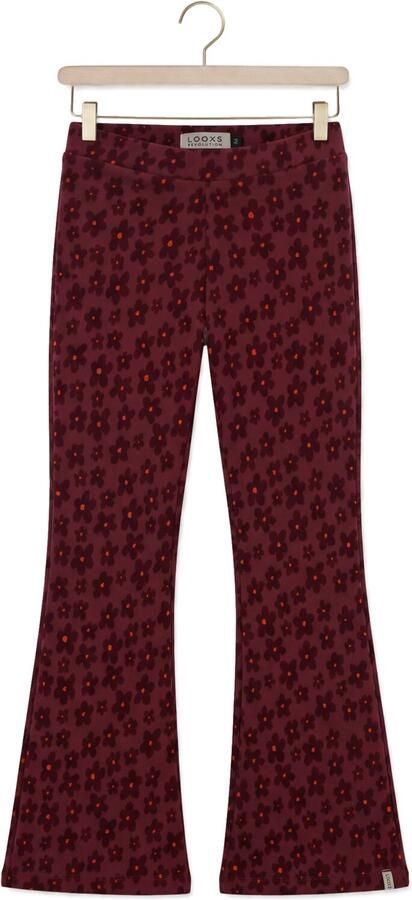 LOOXS little gebloemde flared broek donkerrood Meisjes Stretchkatoen