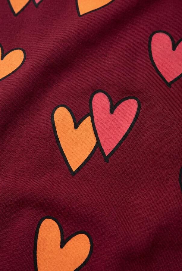 LOOXS little sweatjurk met ruches en hartjes donkerrood Meisjes Stretchkatoen Ronde hals