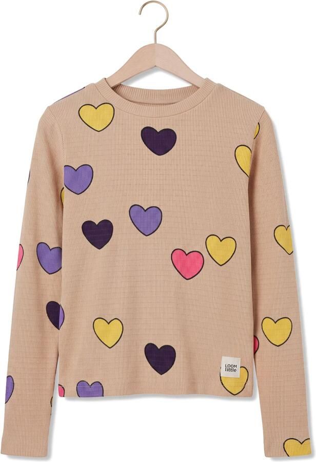 LOOXS little aansluitende longsleeve met hartjes beige