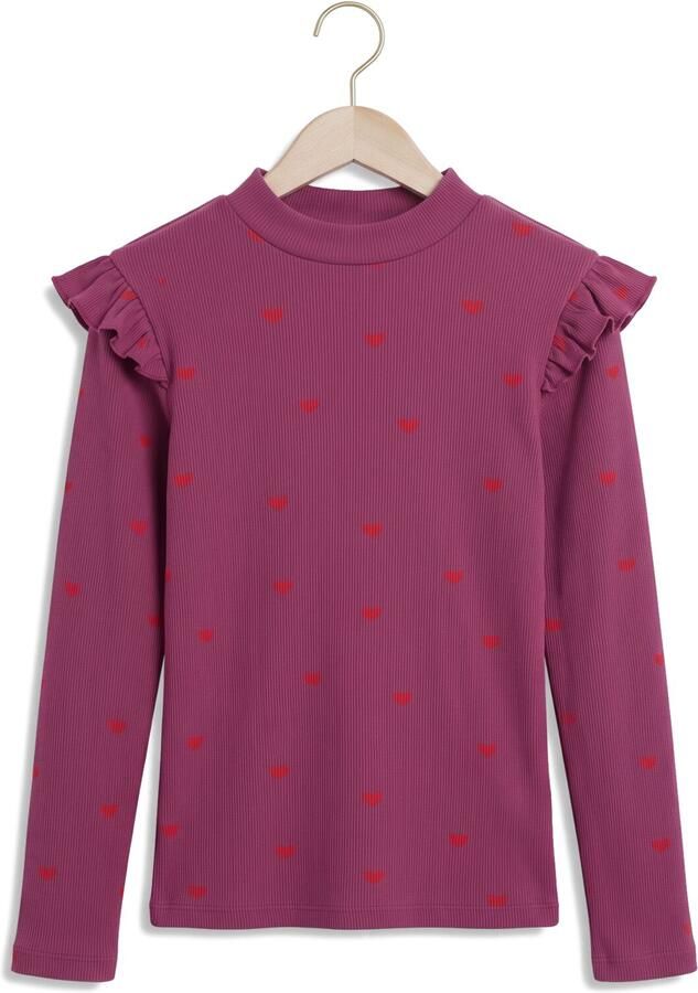 LOOXS little aansluitende longsleeve met ruches en hartjes paars - Foto 2