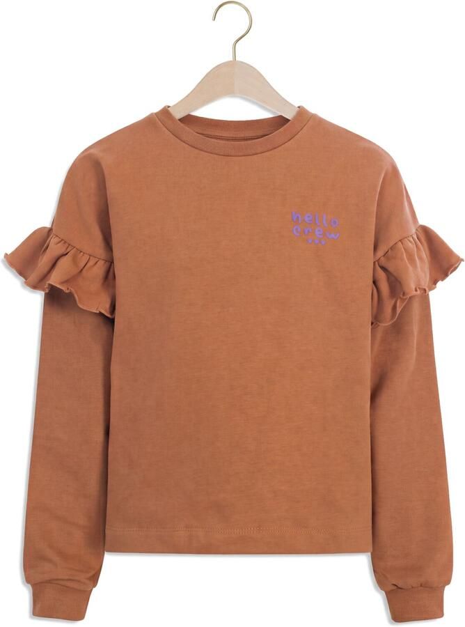 LOOXS little boxy sweater met ruches en backprint bruin