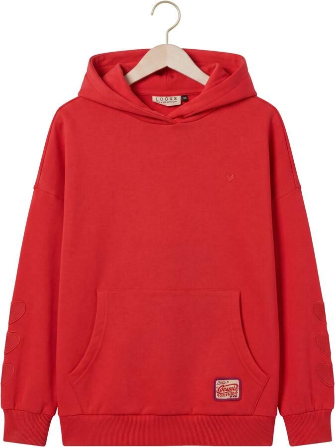 LOOXS little oversized hoodie met borduursels en backprint koraalrood