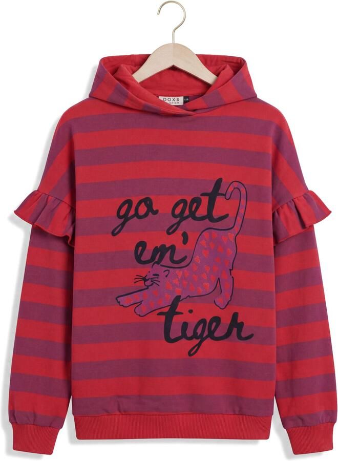 LOOXS little oversized gestreepte hoodie met ruches rood paars