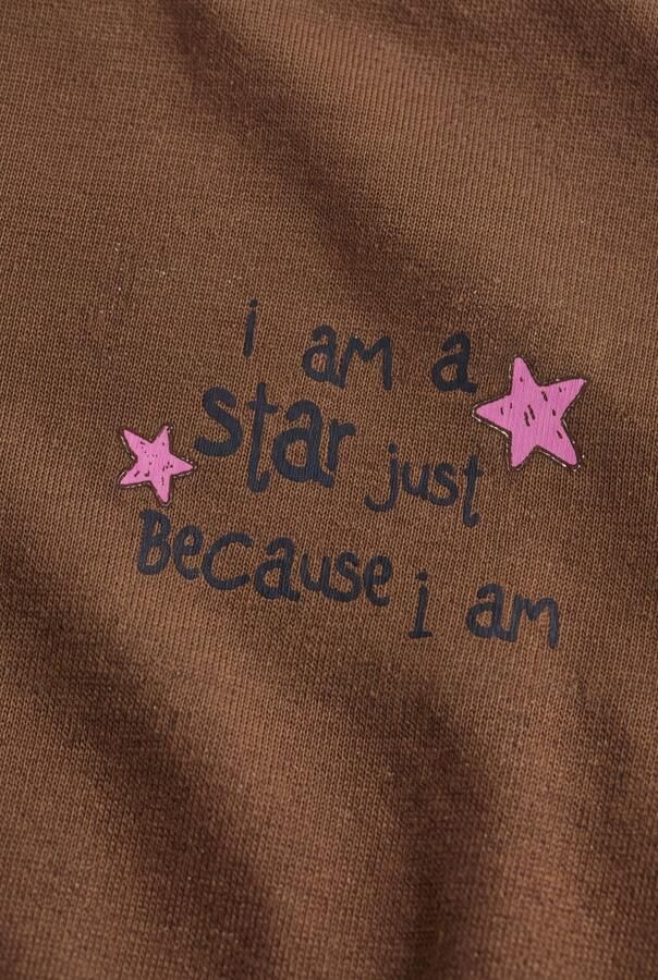 LOOXS little rechtvallende sweater met glitters en backprint bruin