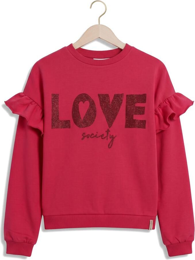 LOOXS little rechtvallende sweater met ruches fuchsia Roze Meisjes Stretchkatoen Ronde hals