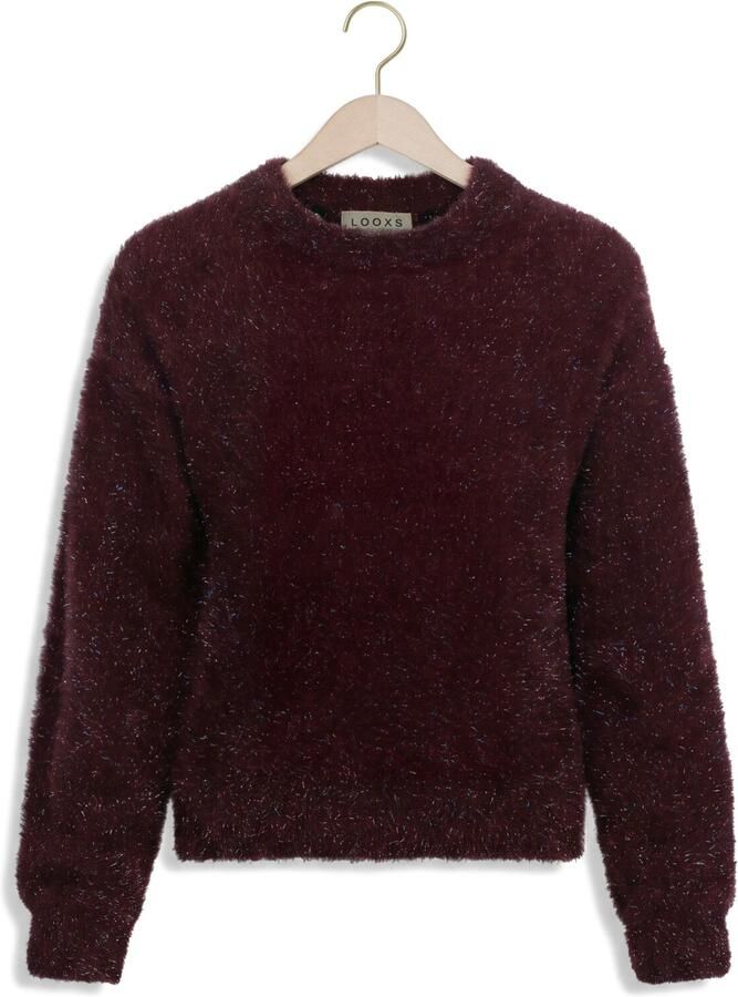 LOOXS little rechtvallende gebreide sweater donkerrood Meisjes Nylon Ronde hals glitter
