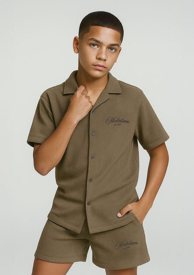 MALELIONS Jongens Overhemden Ribbed Script Shirt Beige - Foto 3
