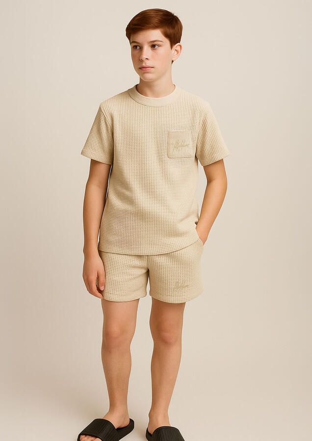 MALELIONS Jongens Polo's & T-shirts Waffle T-shirt Zand - Foto 2