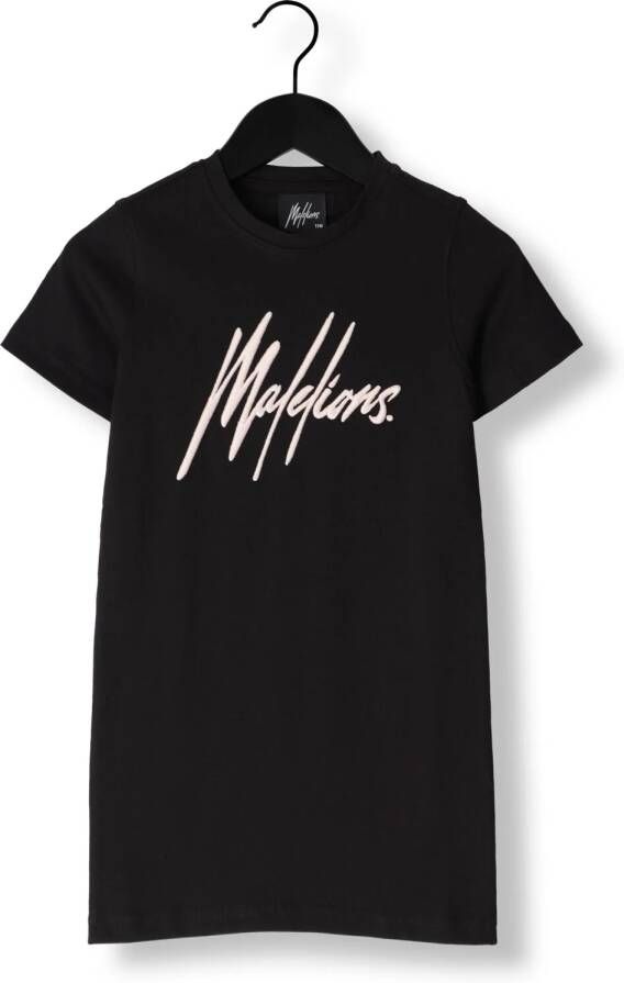 Malelions T-shirtjurk met logo zwart roze Meisjes Katoen Ronde hals Logo 176