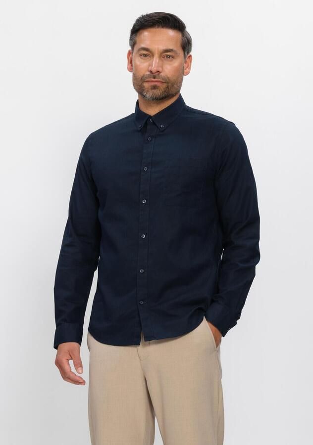 Matinique regular casual overhemd met linnen donkerblauw