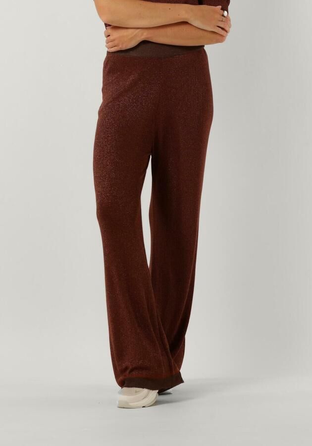 MINUS Dames Broeken Allie High Waisted Wide Leg Metallic Knit Pant Bruin - Foto 3