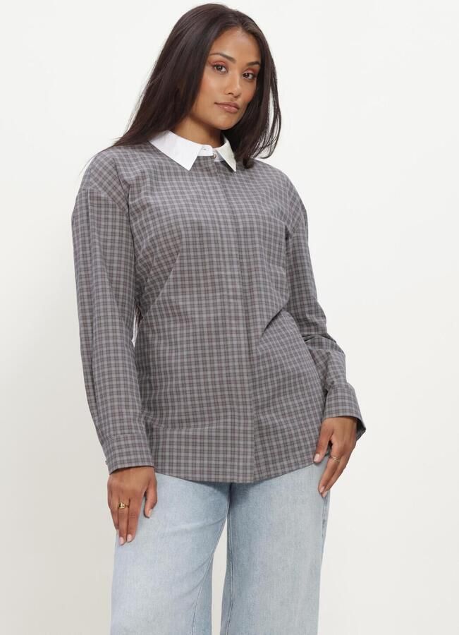 Modström getailleerde geruite blouse met ceintuur grijs - Foto 2