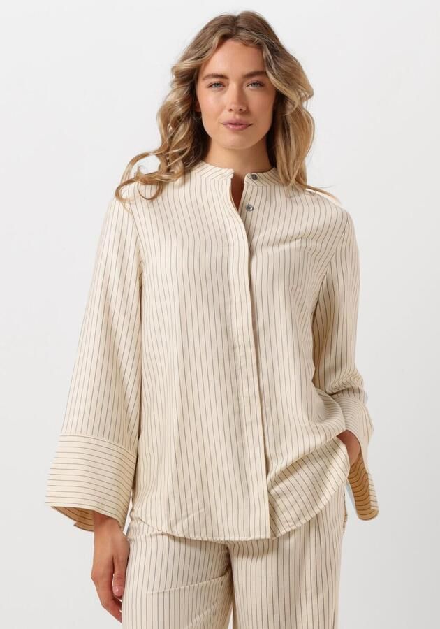 Modström Overhemd met hoge hals split en cropped mouwen Beige Dames - Foto 4