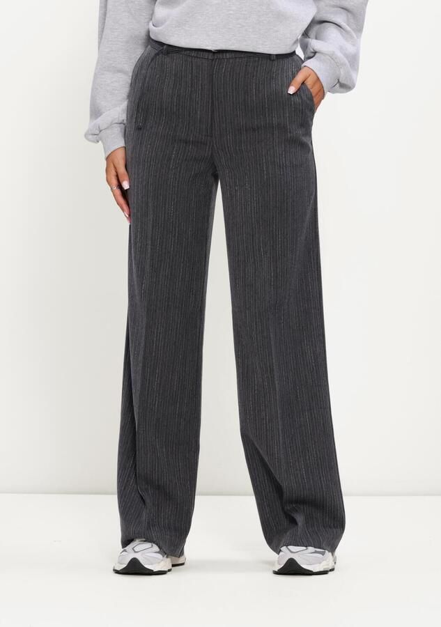 Modström straight leg broek met ceintuur en krijtstreep grijs