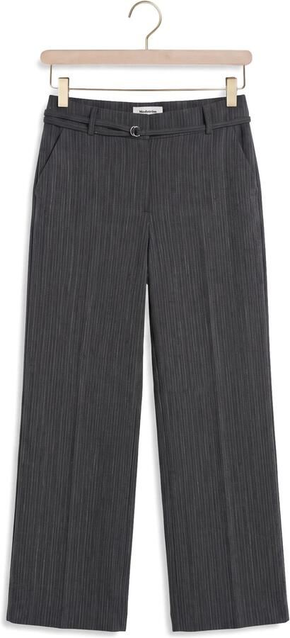 Modström straight leg broek met ceintuur en krijtstreep grijs - Foto 4