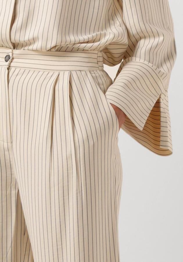 Modström wide leg pantalon Isabel met krijtstreep zand zwart - Foto 2