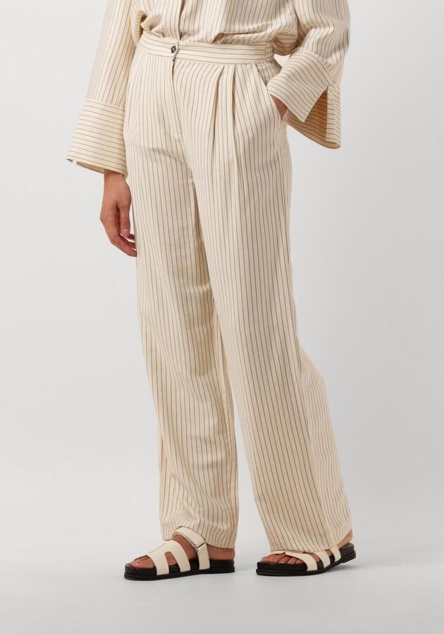 Modström wide leg pantalon Isabel met krijtstreep zand zwart - Foto 4