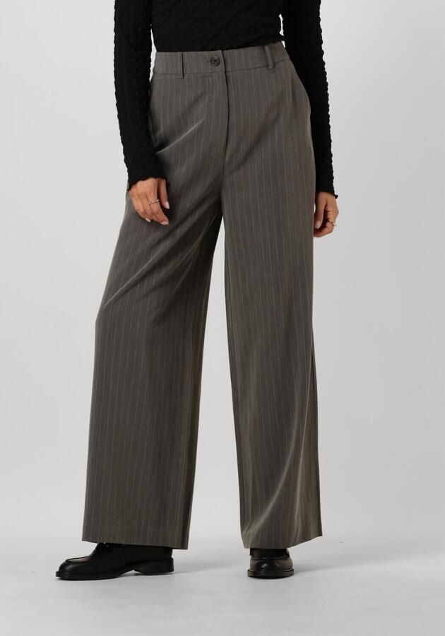 Modström high waist wide leg pantalon Kemma met krijtstreep grijs - Foto 3