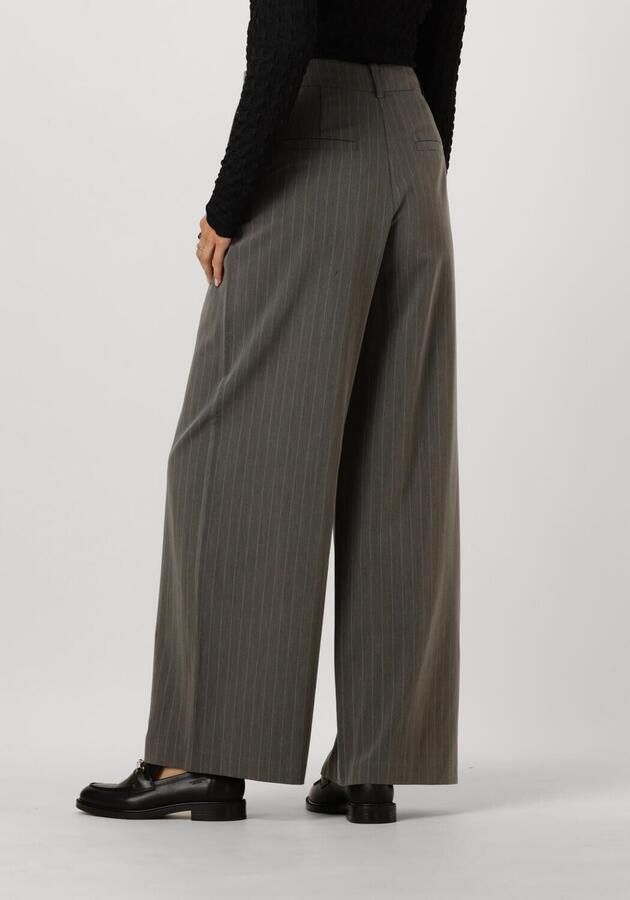 Modström high waist wide leg pantalon Kemma met krijtstreep grijs