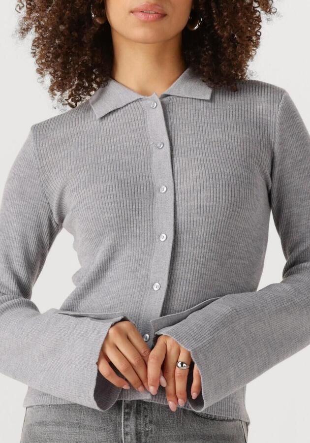 Modström Grijze Melange Cardigan met Uitlopende Mouwen Gray Dames