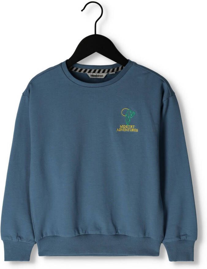 Moodstreet Blauwe Trui Sweatshirt With Chest And Back Print