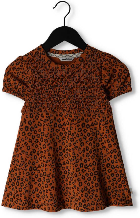 MOODSTREET Meisjes Jurken Tunic With Smocktop In Aop Leopard Bruin