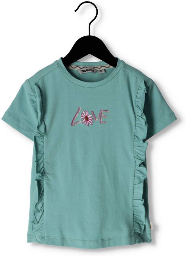 Moodstreet T-shirt met printopdruk en ruches zeegroen Meisjes Stretchkatoen Ronde hals 110 116