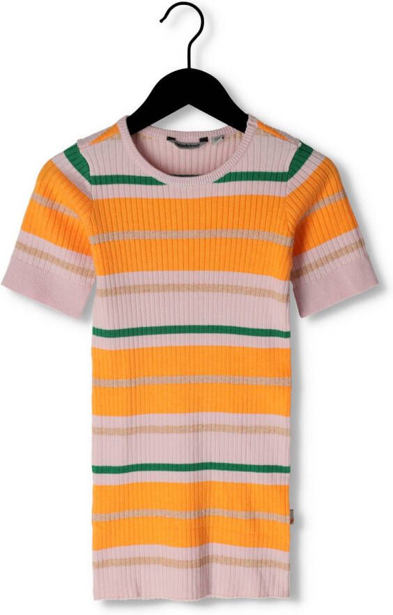 Moodstreet gestreepte T-shirtjurk roze oranje groen Meisjes Acryl Ronde hals 110 116